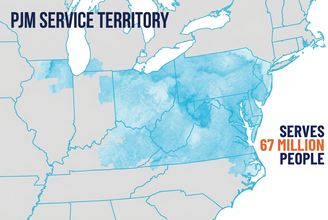 Map showing PJM territory across all or parts of 13 states and Washington D.C.